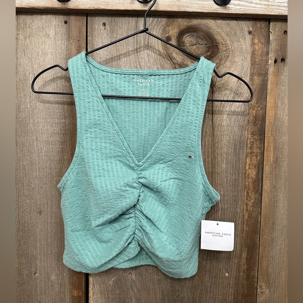 American Eagle Cropped Cinch Front Tank Top in Green Size Medium Women’s